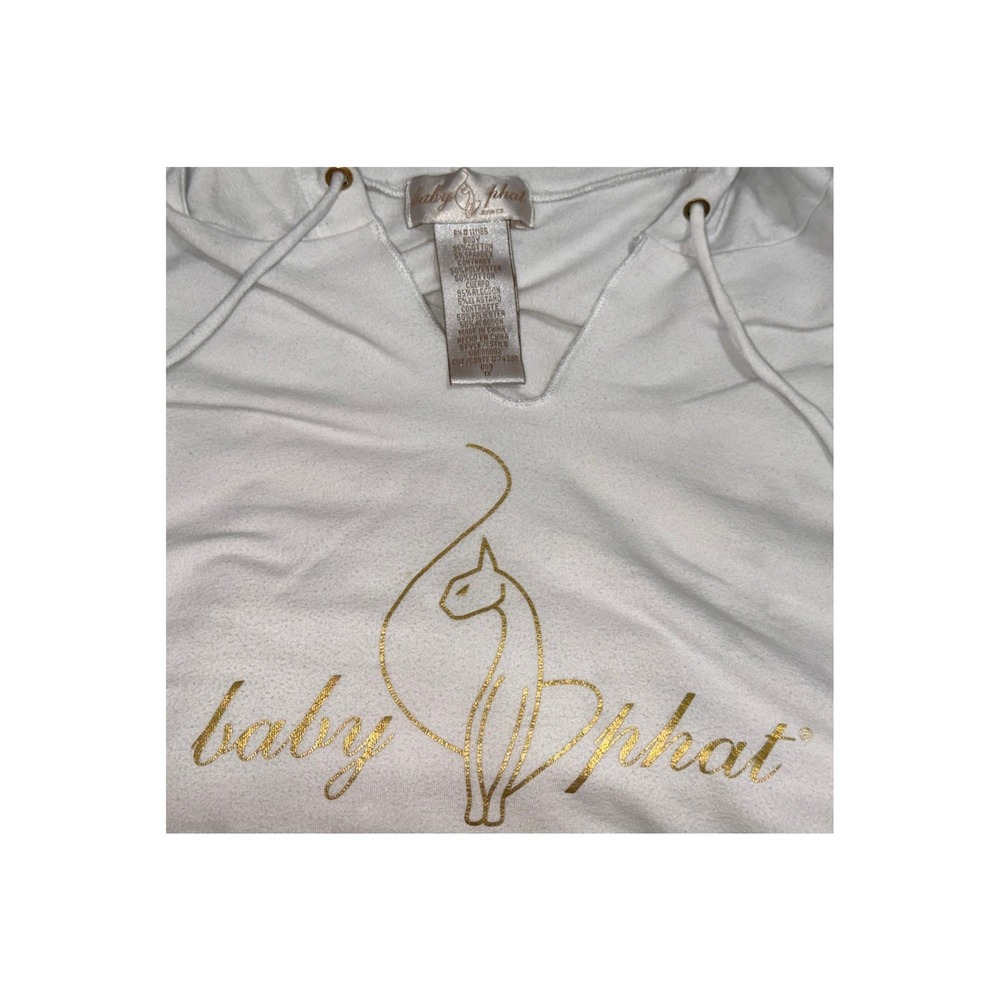Vintage Baby Phat White Gold Foil Logo Hoodie Sweater Y2K Kimora Lee Simmons 1X - Picture 6 of 9